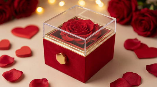 קופסת ורד אדומה עם שרשרת – רגע אחד שנשאר